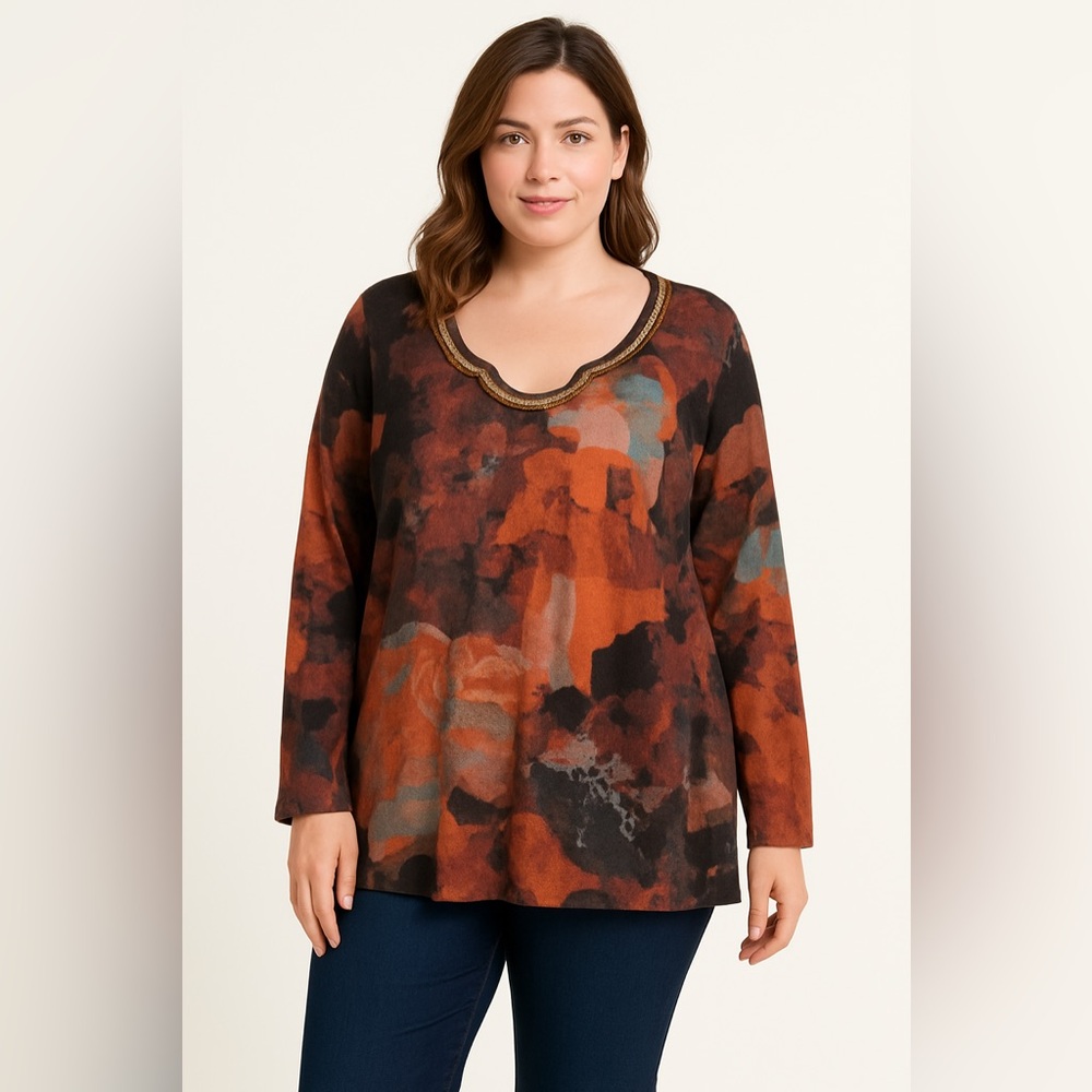 Soft‎ Surroundings Women’s Size Large Beaded Neckline Knit Long Sleeve Top